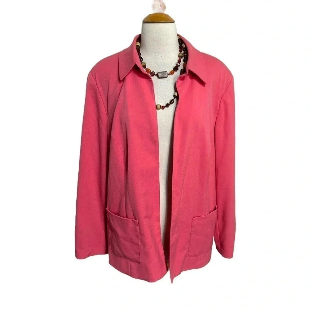 Sag Harbor 18W salmon pink open lightweight jacket blazer with front pockets